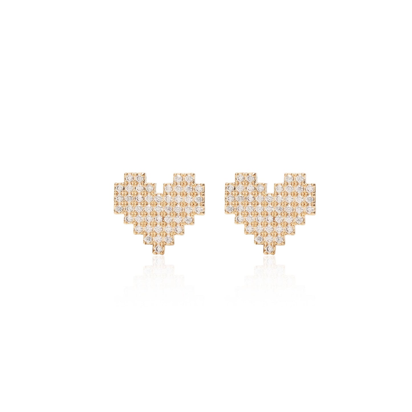 White Zirconia Pixel Heart Earrings