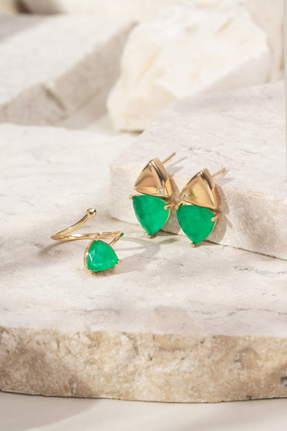 Double Pyramid with Fusion Emerald and White Zirconia Earrings