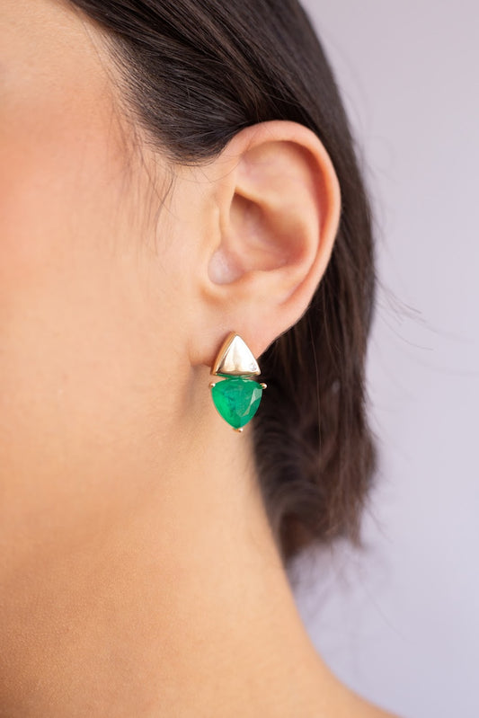 Double Pyramid with Fusion Emerald and White Zirconia Earrings