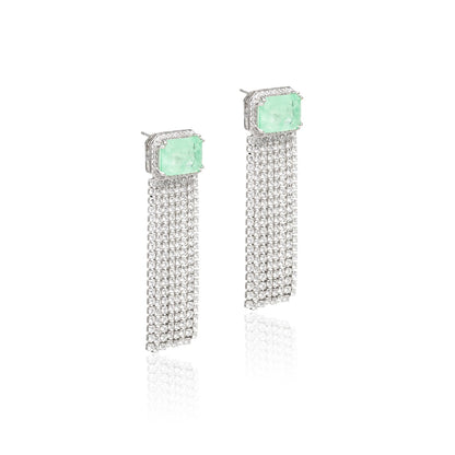 Colombian Emerald Rectangle and White Zirconia Curtains Earrings