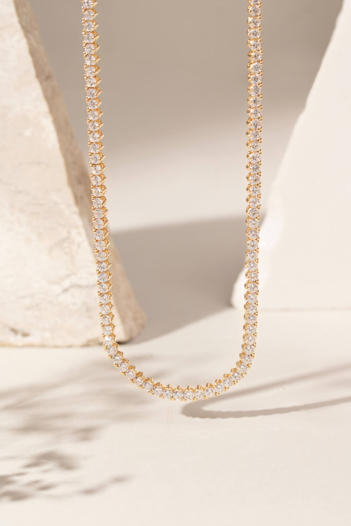 Tennis Necklace 3MM 3 points 18K Gold Filled (Riviera)