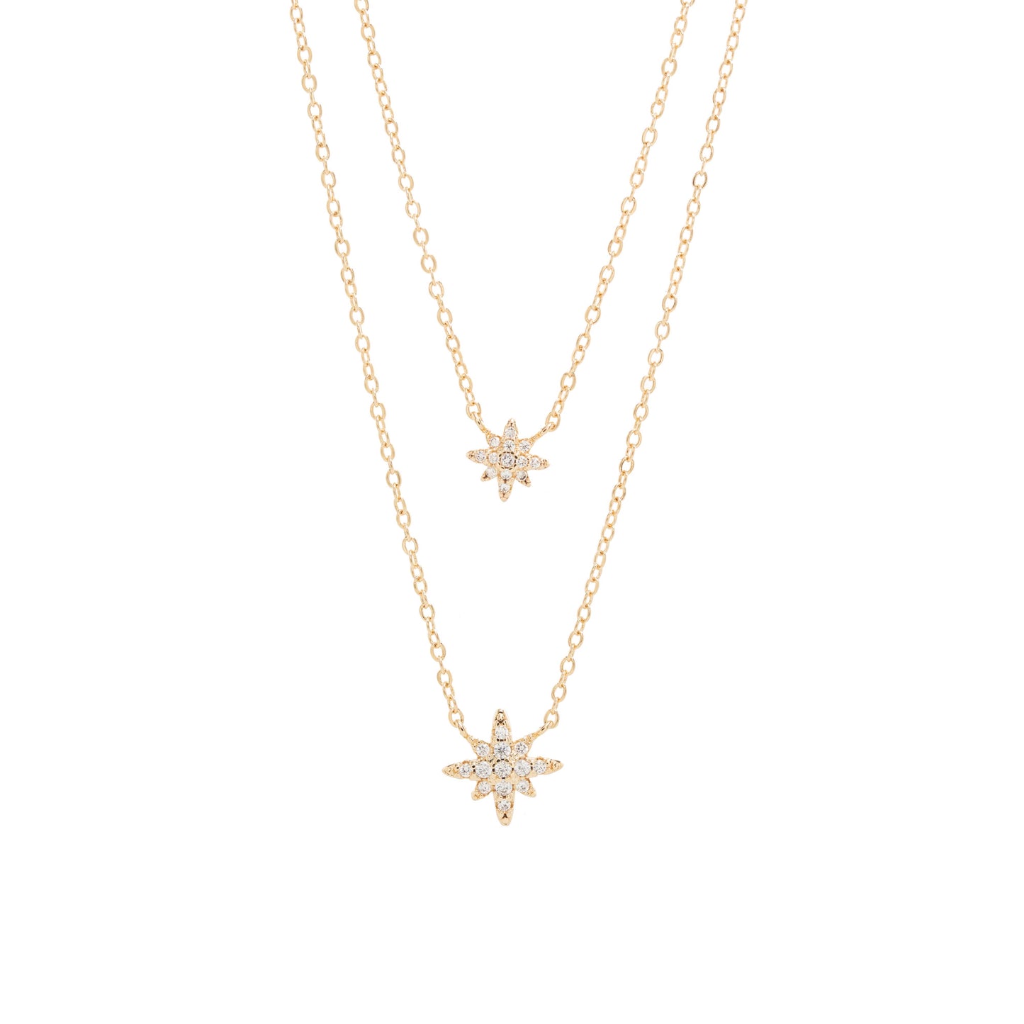Two Layers with 8 Points Star Necklace