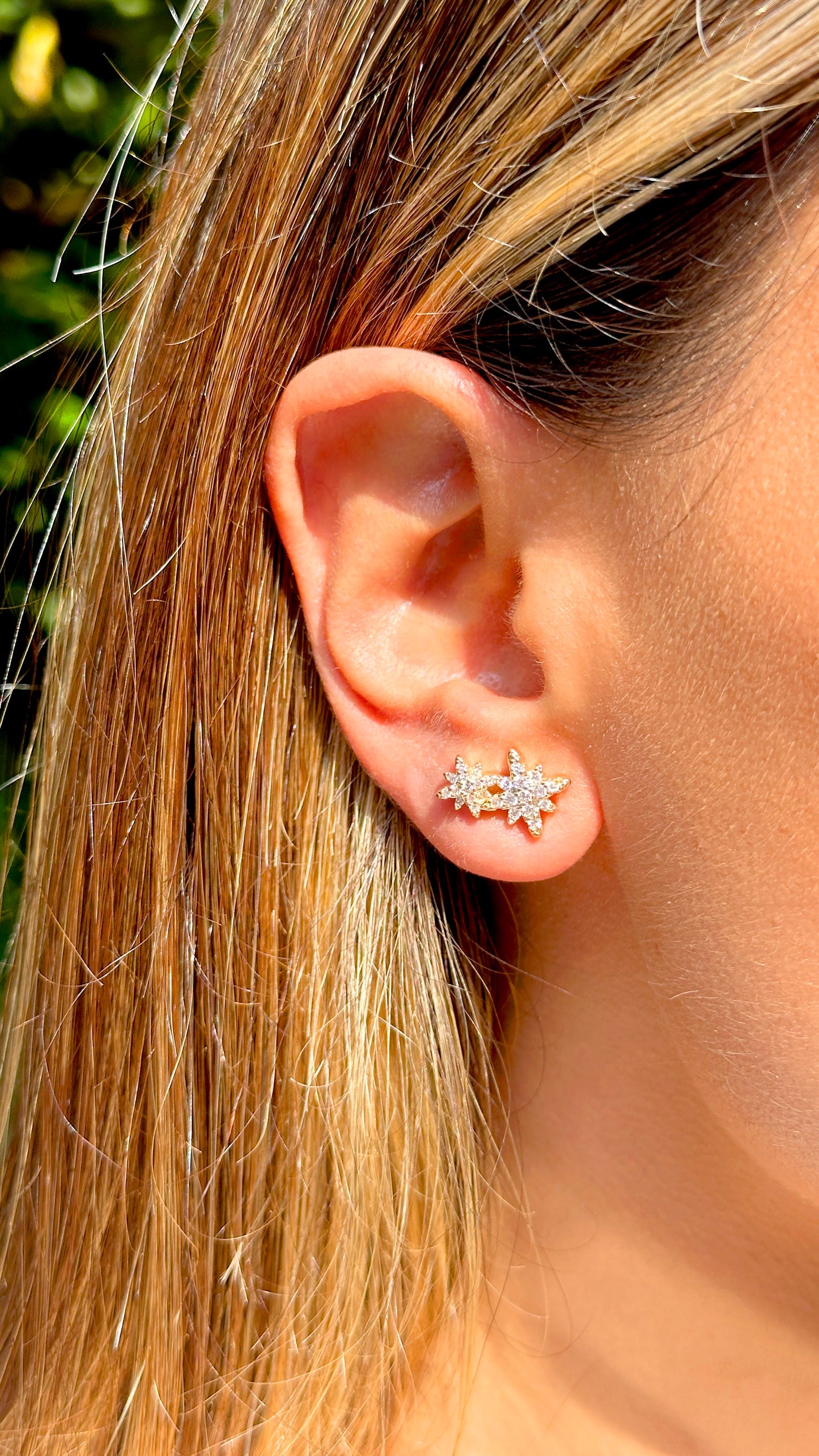 Double Ear Chain with Stars Earrings