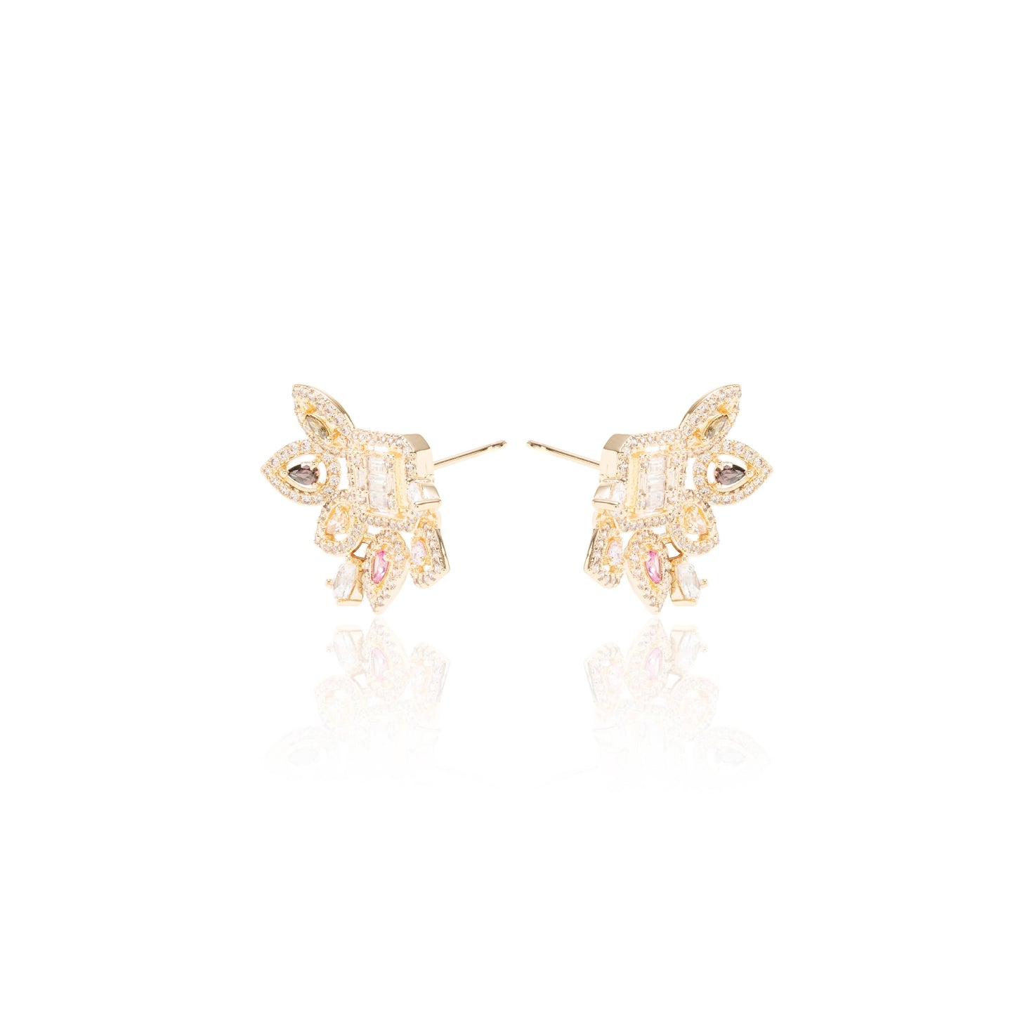 Pink Tourmaline Citrine Quartz Zirconia Shapes Earrings