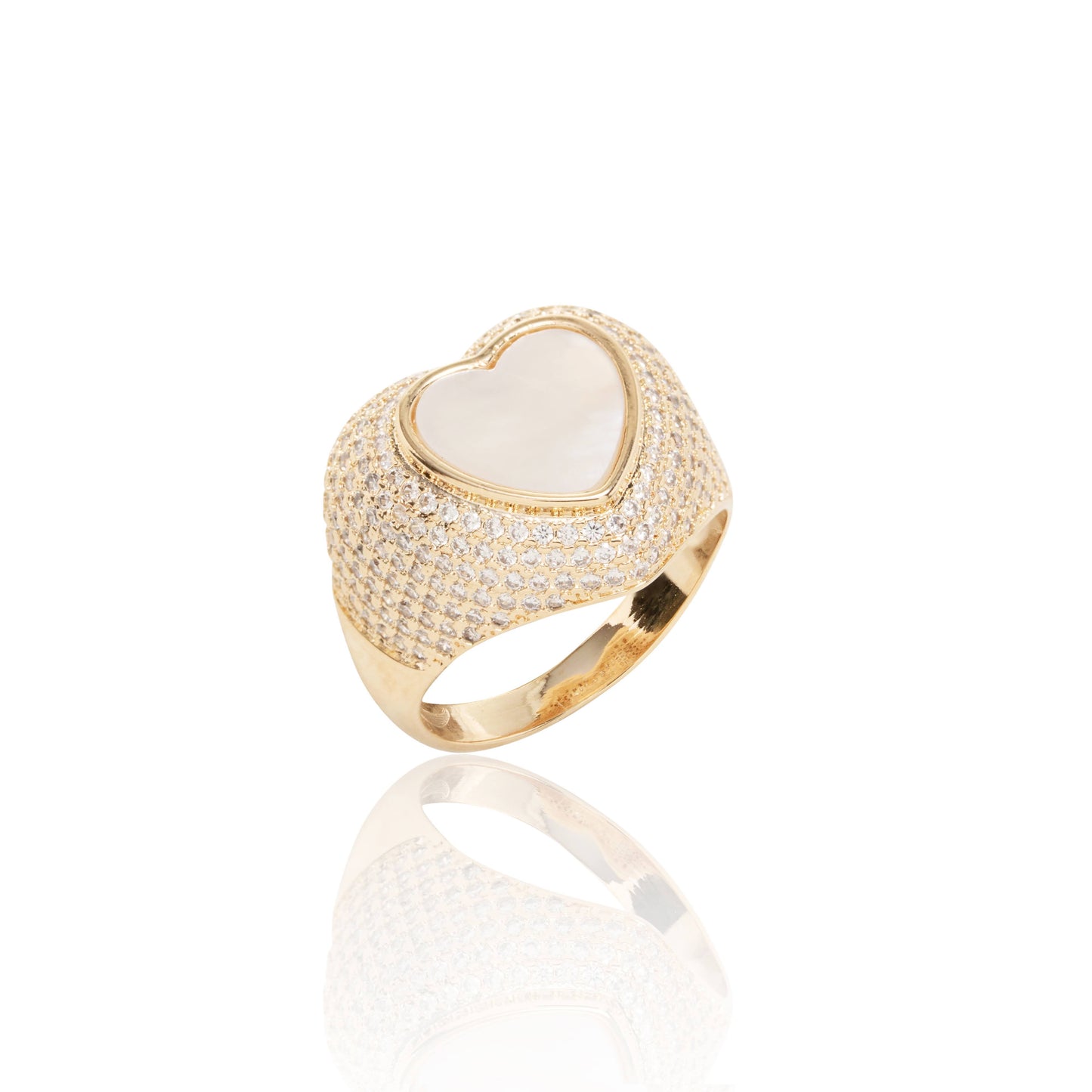 Heart Shape Ring with Mother of Pearl and White Zirconia Pinky