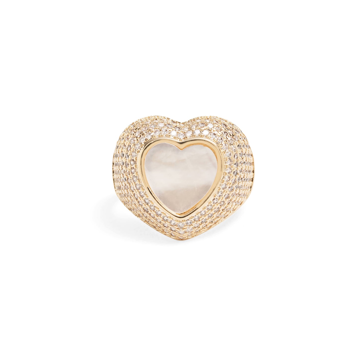 Heart Shape Ring with Mother of Pearl and White Zirconia Pinky