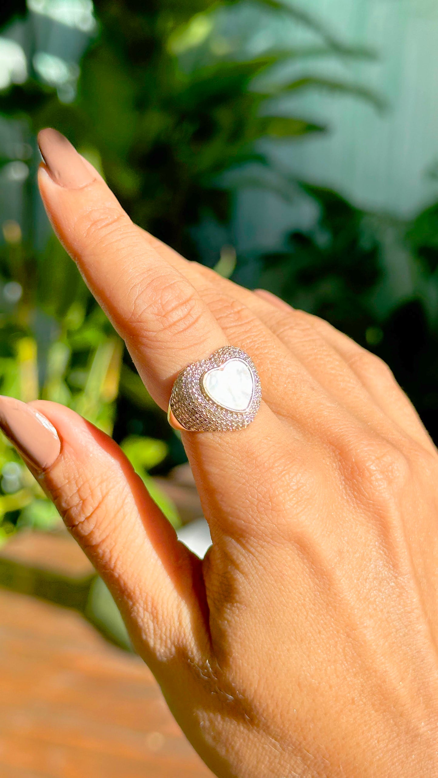 Heart Shape Ring with Mother of Pearl and White Zirconia Pinky