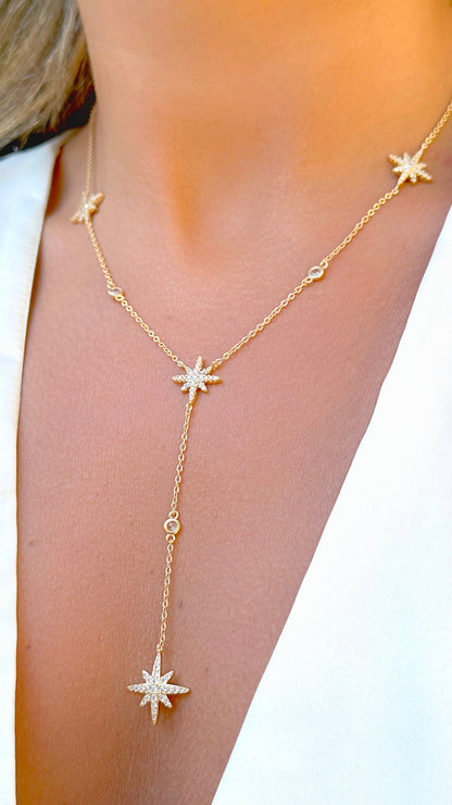 8-Point Star with White Zirconia Necklace Y Style