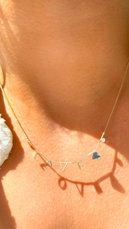 L.O.V.E. and White Zirconia Circles Necklace