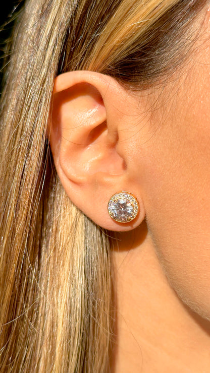 White Zirconia Studded Circle Earrings