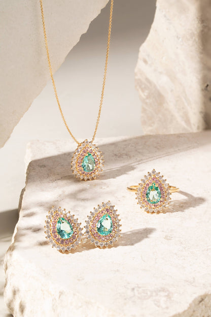 Paraiba Crystal White and Pink Zirconia Drop Necklace