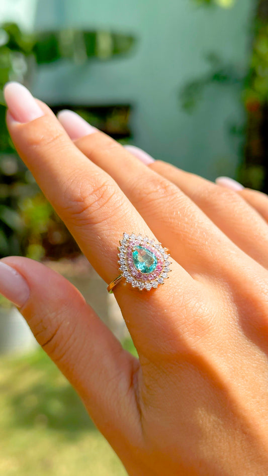 Paraiba Crystal White and Pink Zirconia Drop Ring