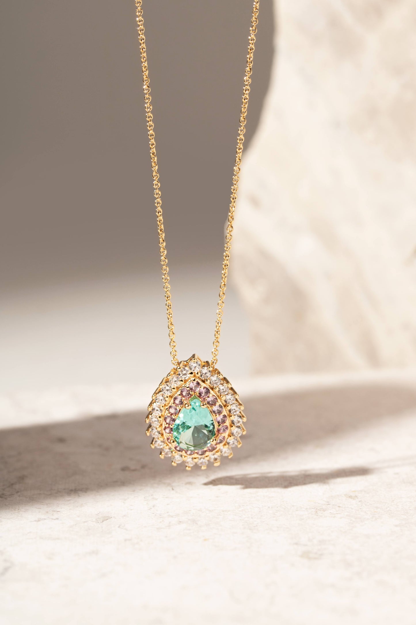 Paraiba Crystal White and Pink Zirconia Drop Necklace