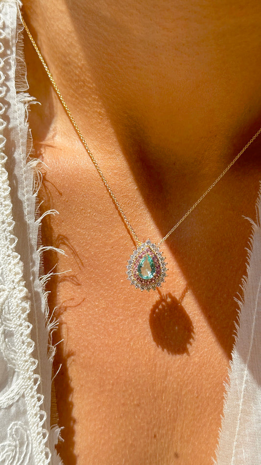 Paraiba Crystal White and Pink Zirconia Drop Necklace