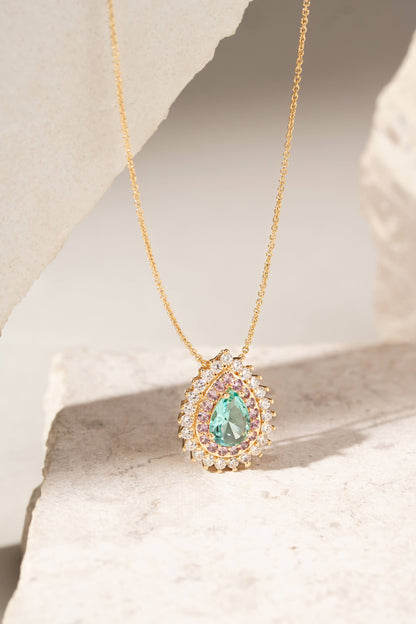 Paraiba Crystal White and Pink Zirconia Drop Necklace