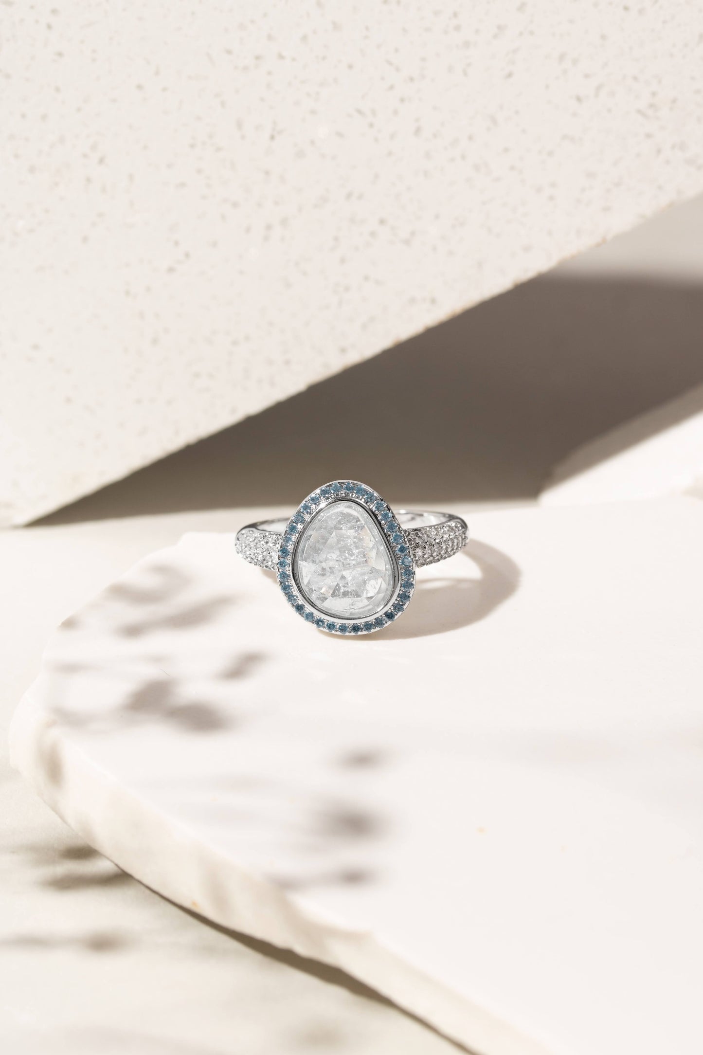 Zirconia Ice Blue Geometric Ring