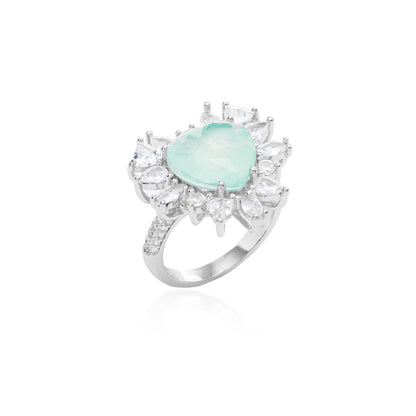 Fusion Colombian Emerald White Zirconia Heart Shapes Ring