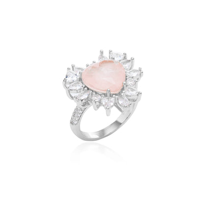 Fusion Morganite White Zirconia  Heart Shapes Ring