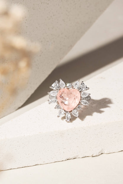 Fusion Morganite White Zirconia  Heart Shapes Ring