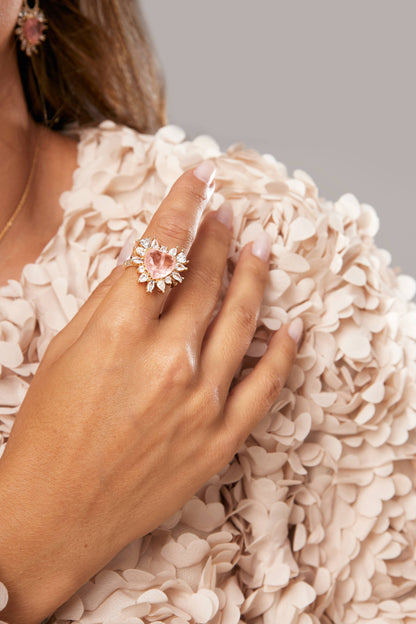 Fusion Morganite White Zirconia  Heart Shapes Ring