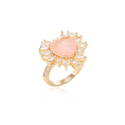 Fusion Morganite White Zirconia  Heart Shapes Ring