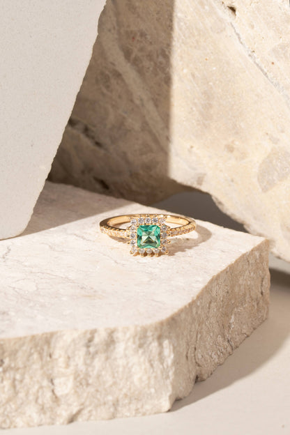 Paraiba Crystal Square and White Zirconia Ring