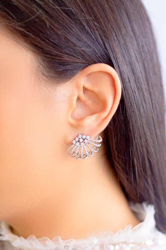 White Zirconia Wave Earrings