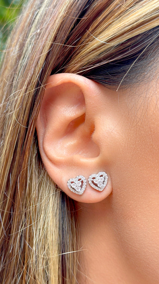 Heart Earrings with White Zirconia 925 Sterling Silver