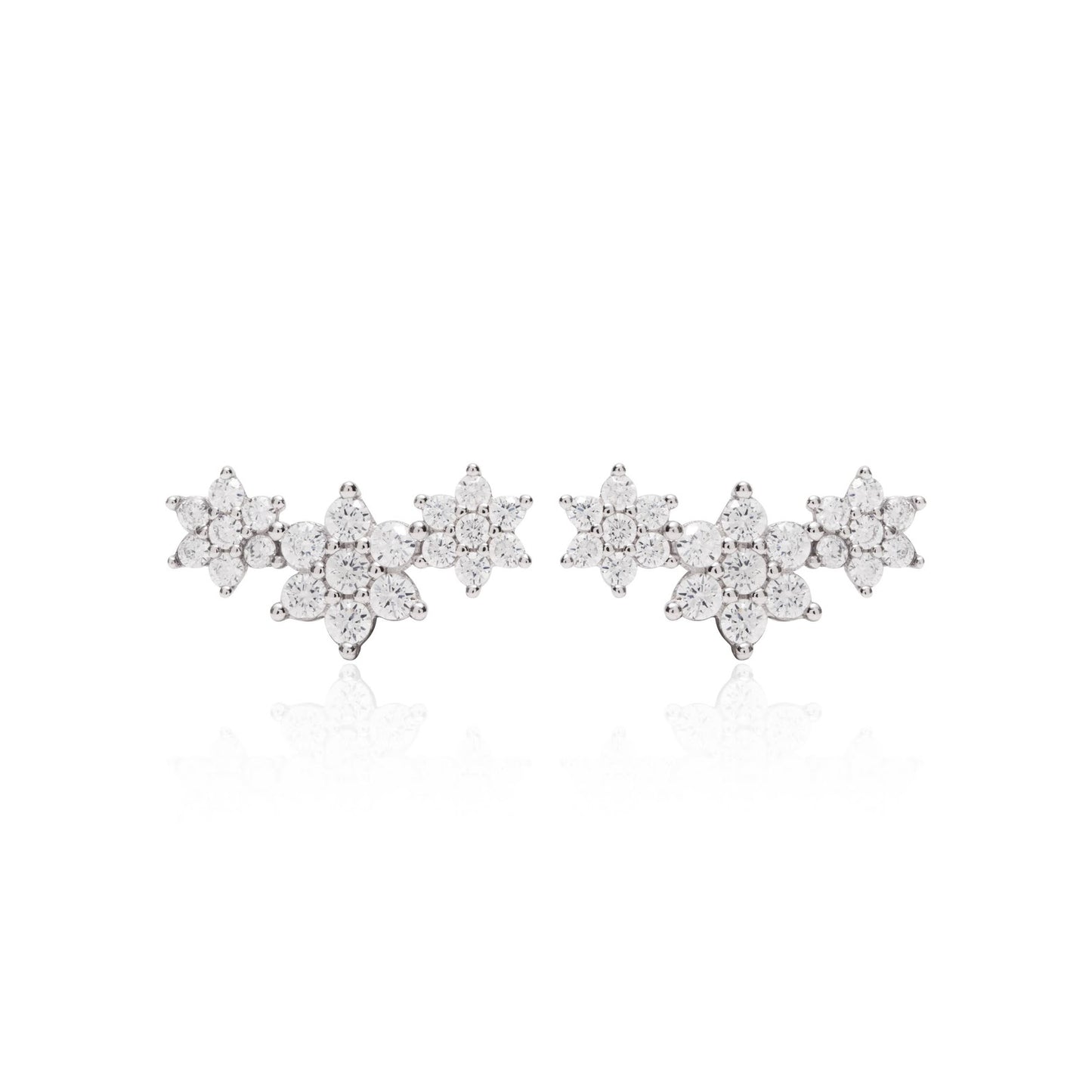 White Zirconia Flowers Ear Cuff Earrings 925 Sterling Silver