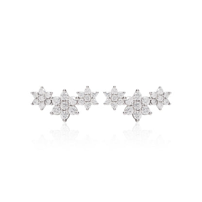 White Zirconia Flowers Ear Cuff Earrings 925 Sterling Silver