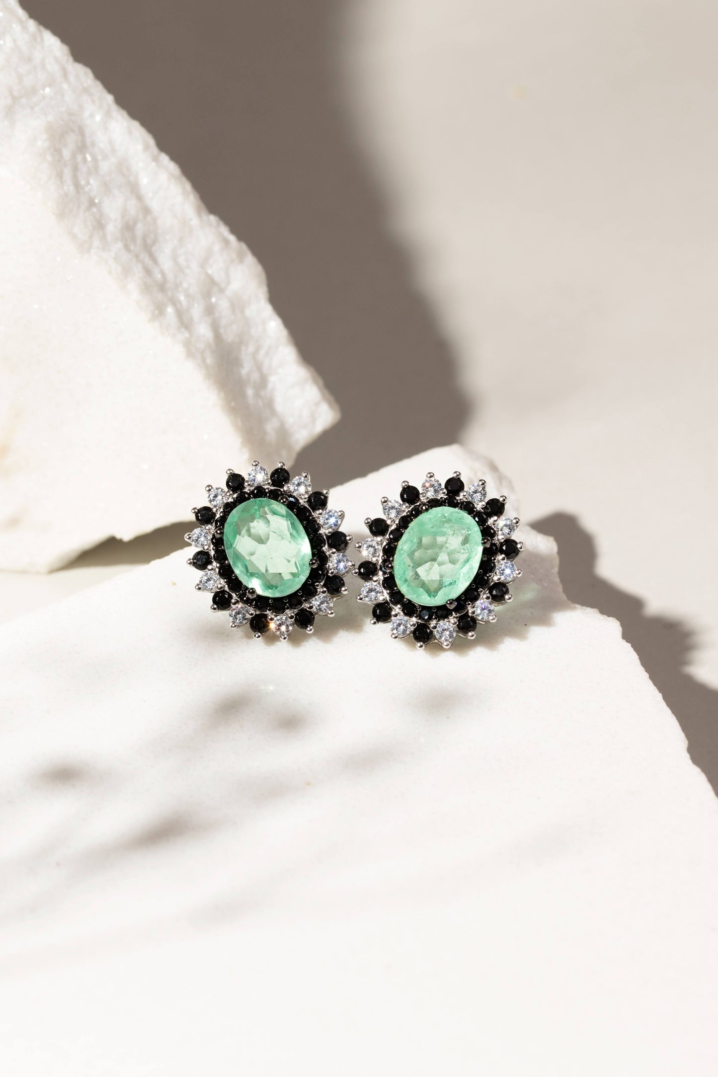 Colombian Emerald and Zirconia Dark and White Earrings