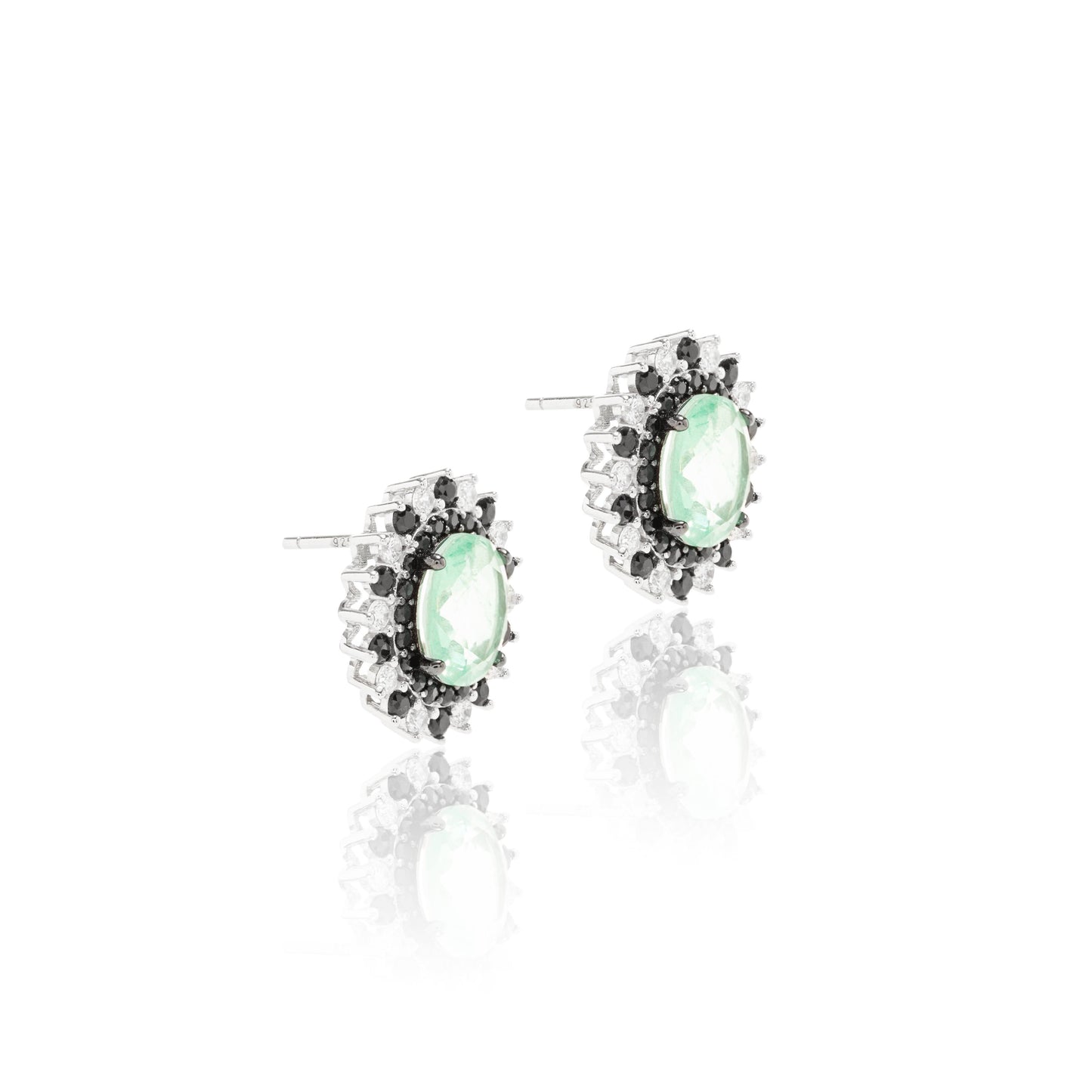 Colombian Emerald and Zirconia Dark and White Earrings