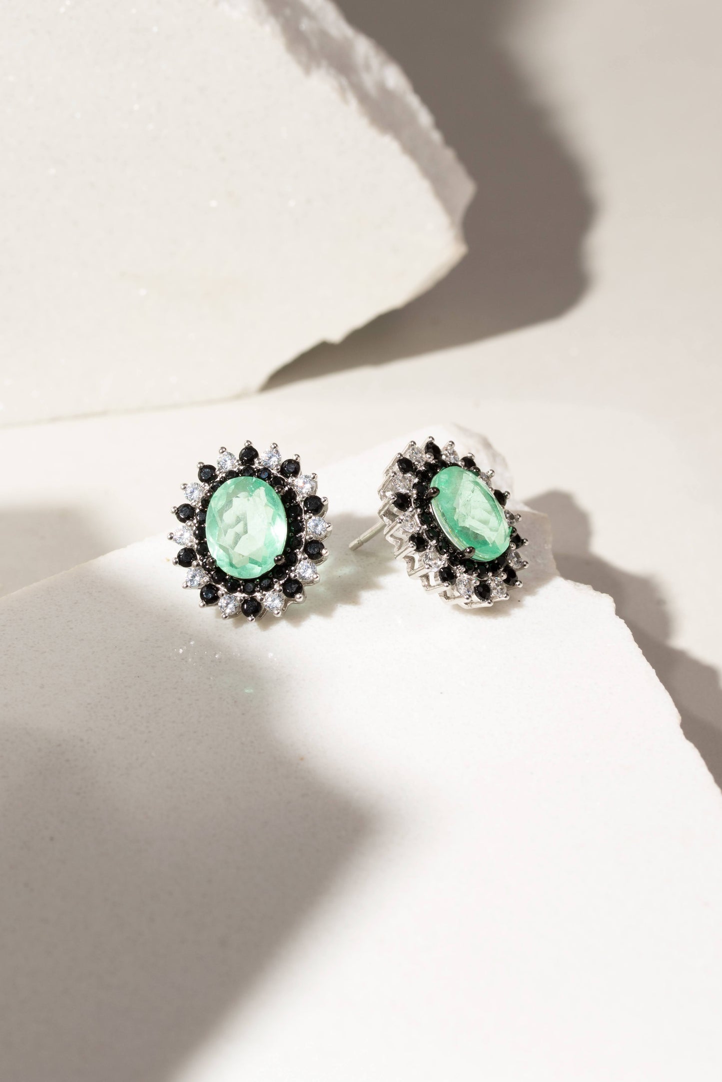 Colombian Emerald and Zirconia Dark and White Earrings