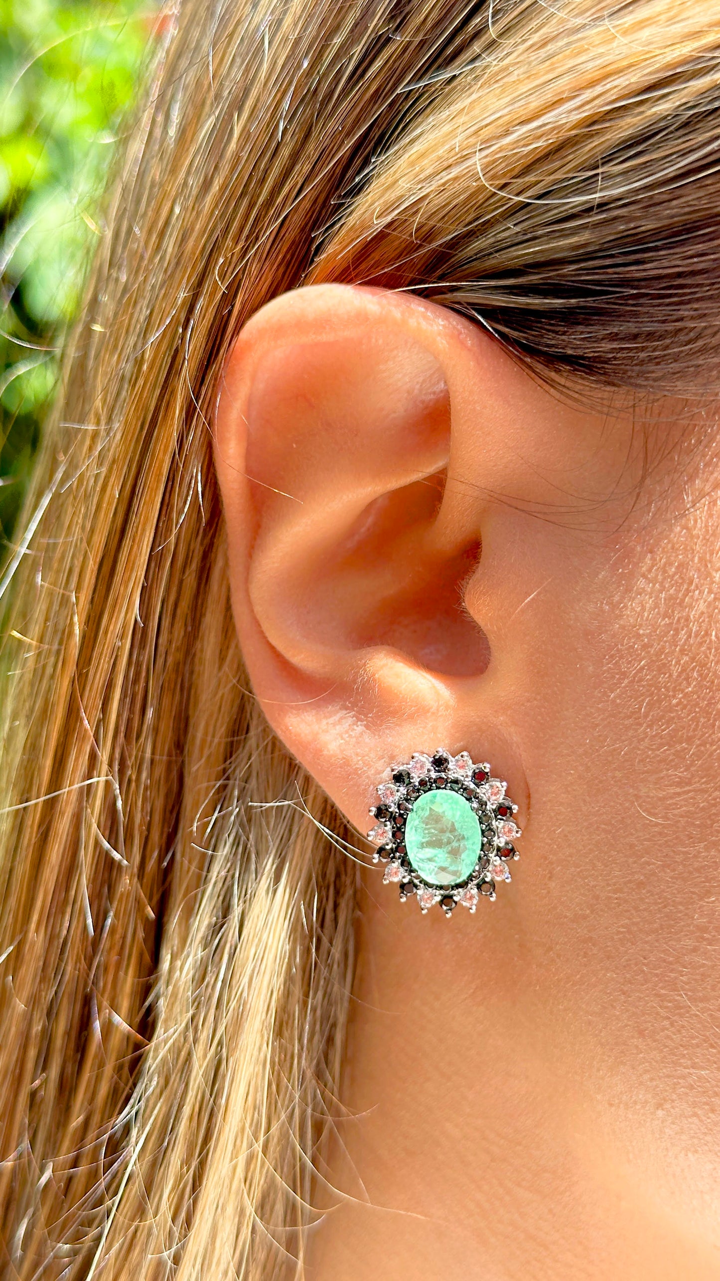 Colombian Emerald and Zirconia Dark and White Earrings