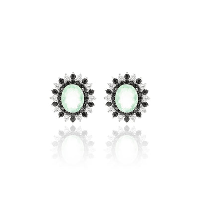 Colombian Emerald and Zirconia Dark and White Earrings