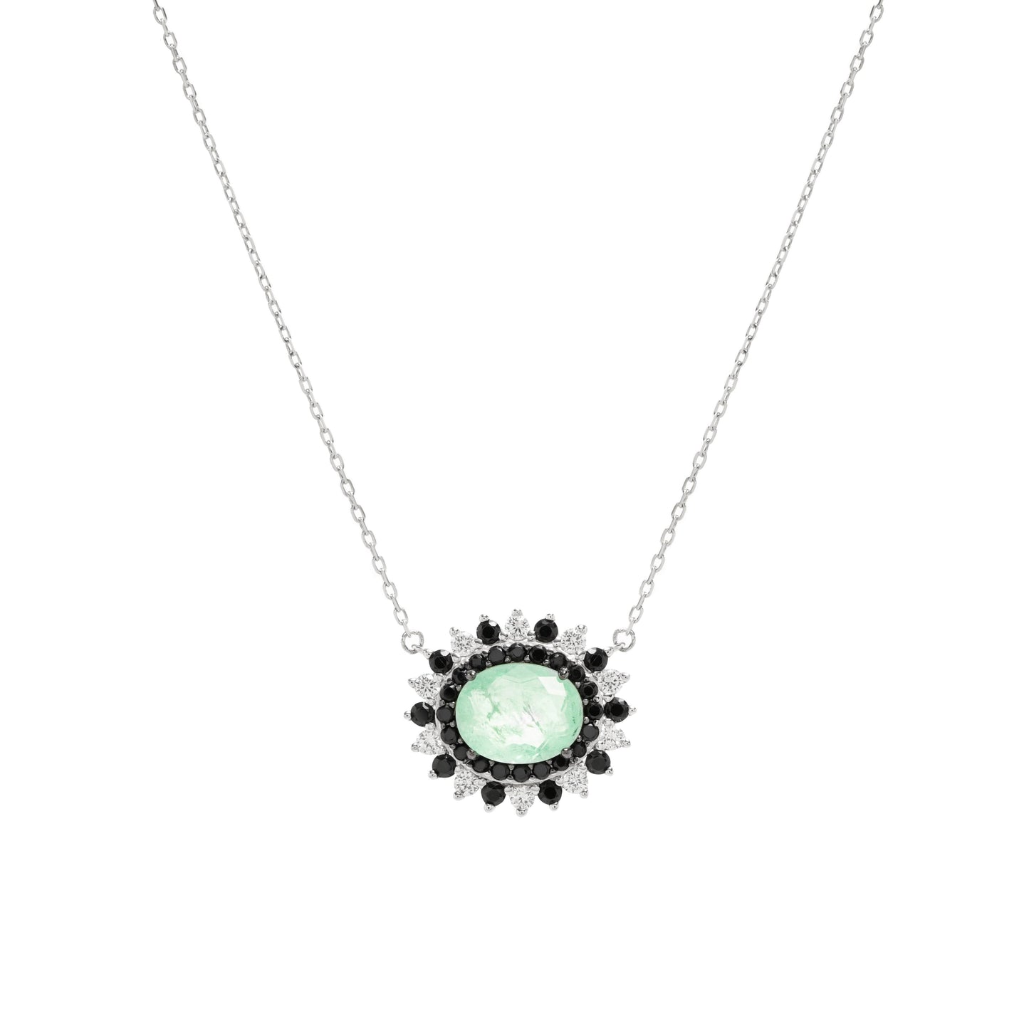 Colombian Emerald and Zirconia Dark and White Necklace