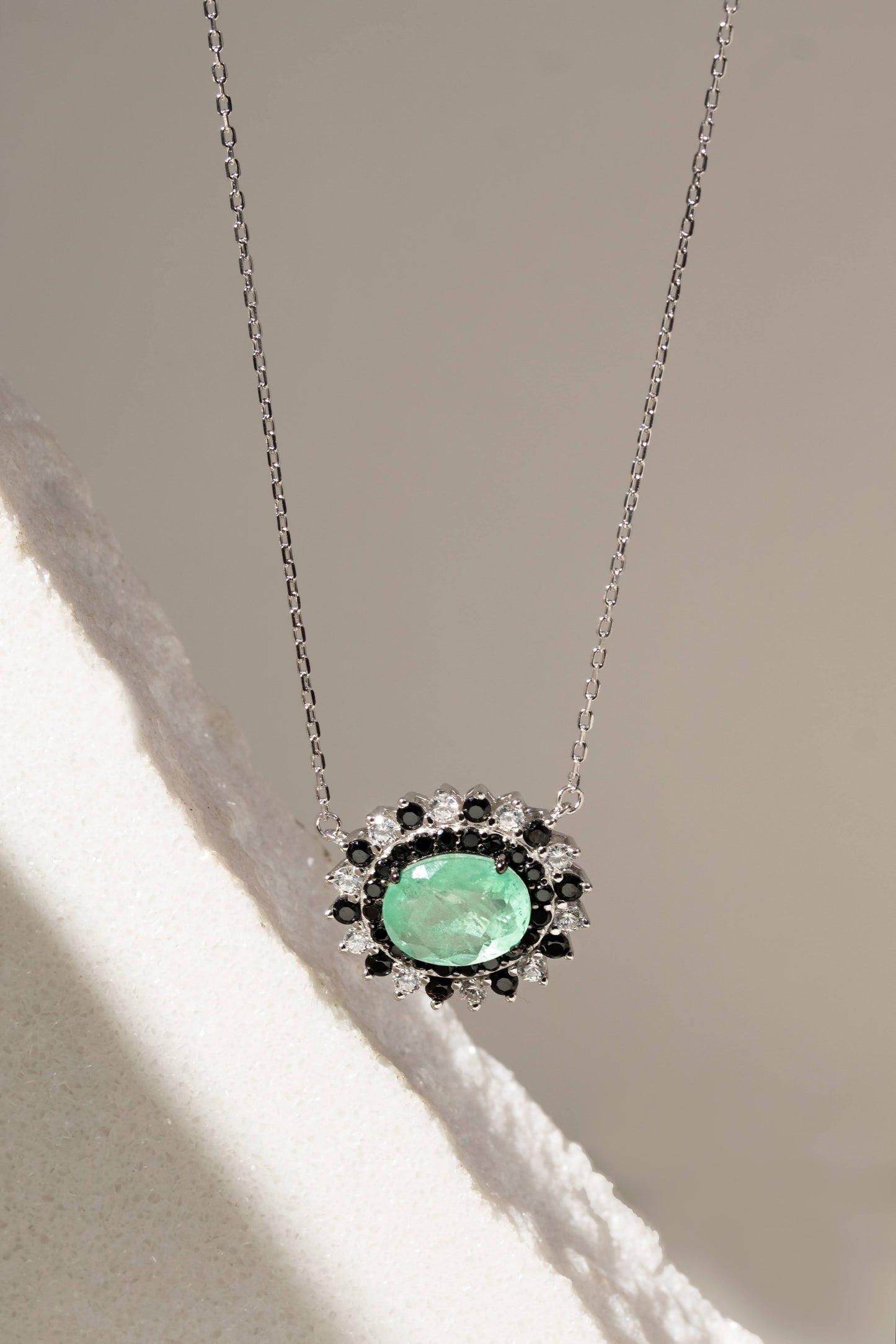 Colombian Emerald and Zirconia Dark and White Necklace