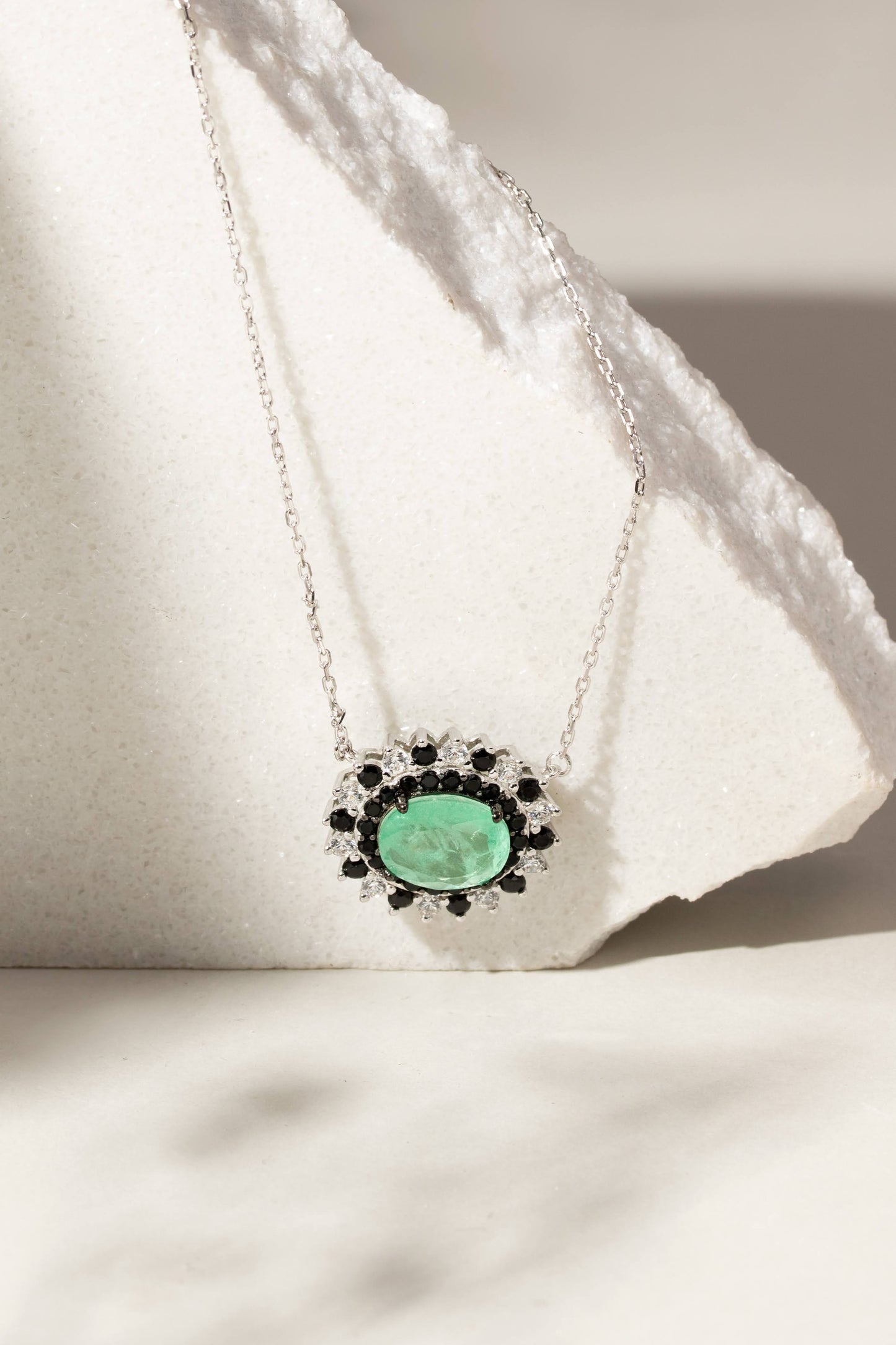 Colombian Emerald and Zirconia Dark and White Necklace