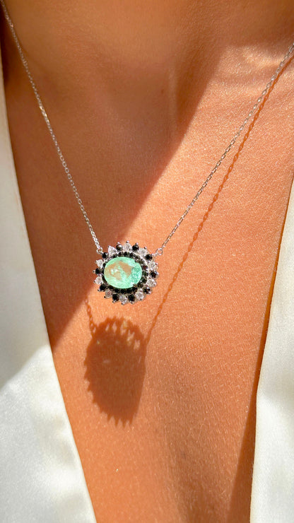 Colombian Emerald and Zirconia Dark and White Necklace