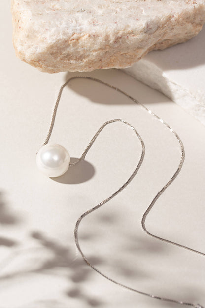 Solitary Pearl Necklace 12MM 925 Sterling Silver