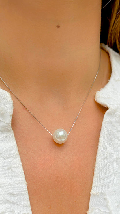 Solitary Pearl Necklace 12MM 925 Sterling Silver