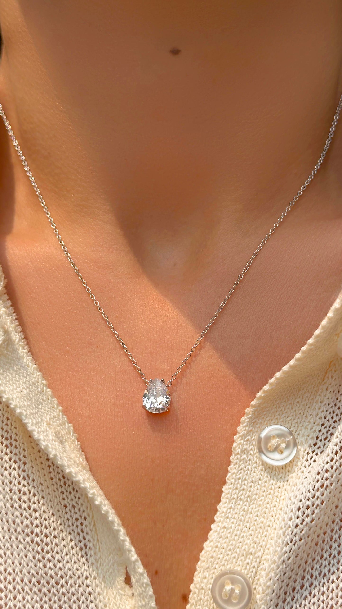 White Zirconia Drop Big Necklace 925 Sterling Silver