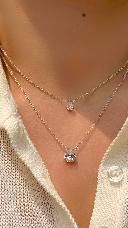 White Zirconia Drop Big Necklace 925 Sterling Silver