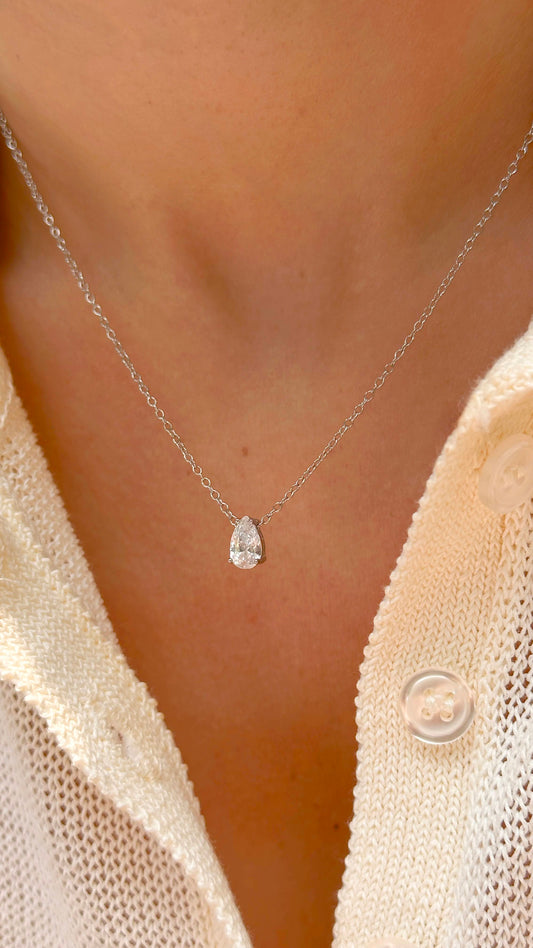 White Zirconia Drop Necklace 925 Sterling Silver