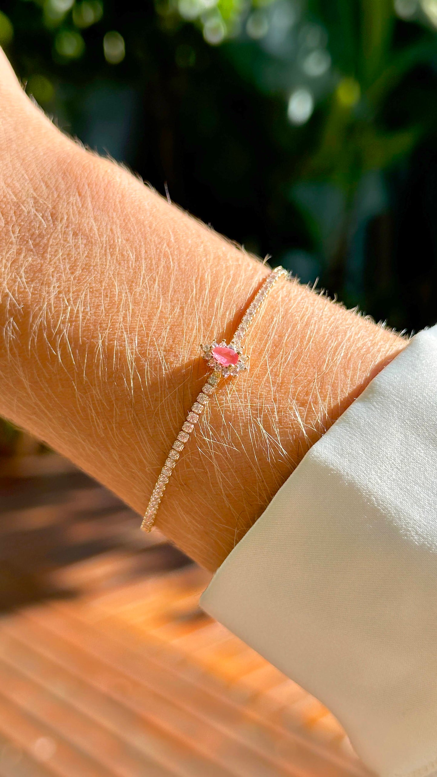 Tennis Bracelet with Pink Tourmaline Pendant