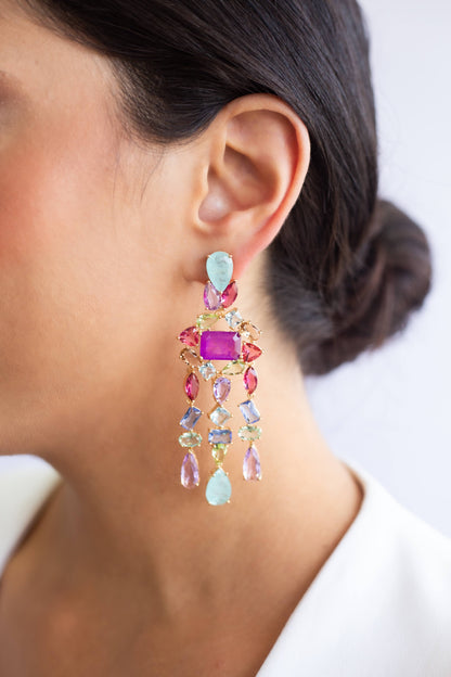 Colorful Earrings with Pink Rectangle and Shapes