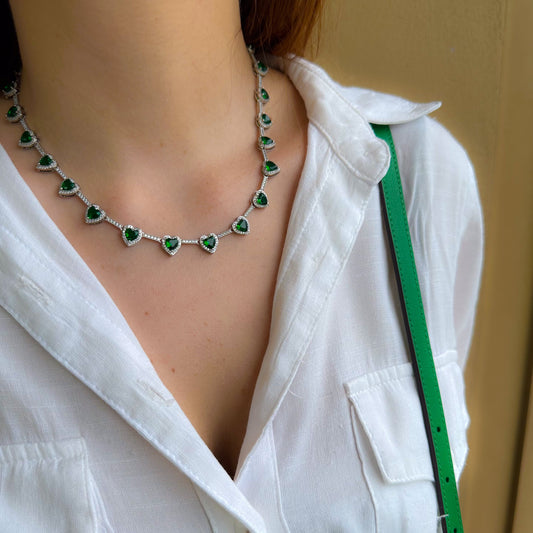Hearts of green zirconia necklace