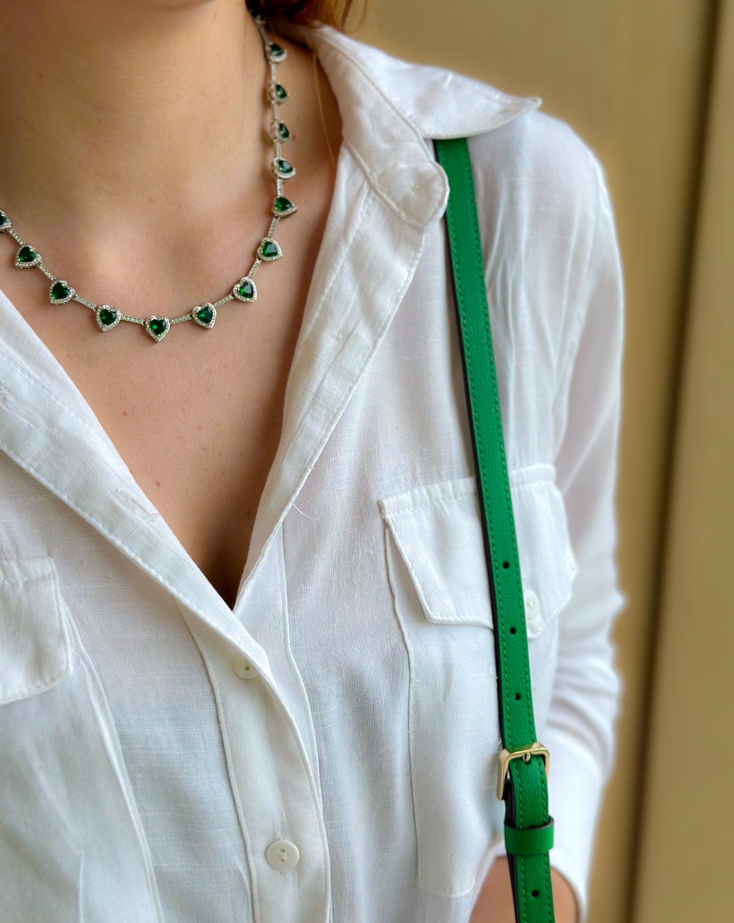 Hearts of green zirconia necklace