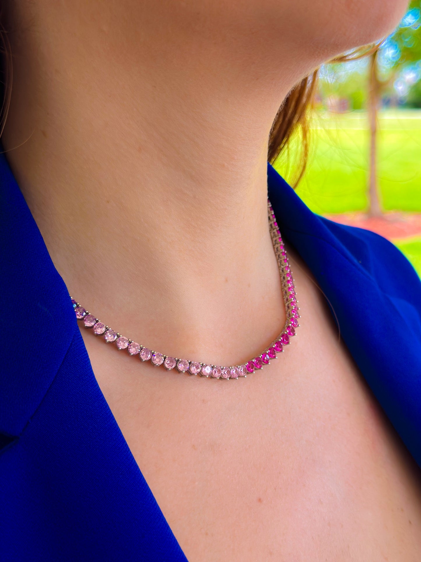 Pink zirconia Tennis necklace
