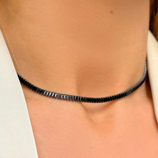 Malleable baguette tennis necklace in dark rhodium